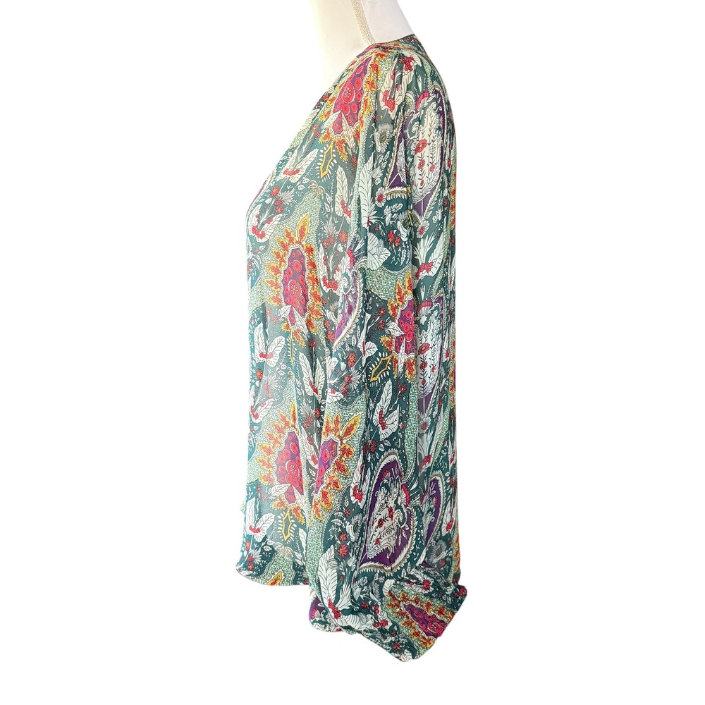 Umgee Floral Paisley Print Sheer Long Sleeve Blouse Top‎ Womens Size L - Picture 5 of 8